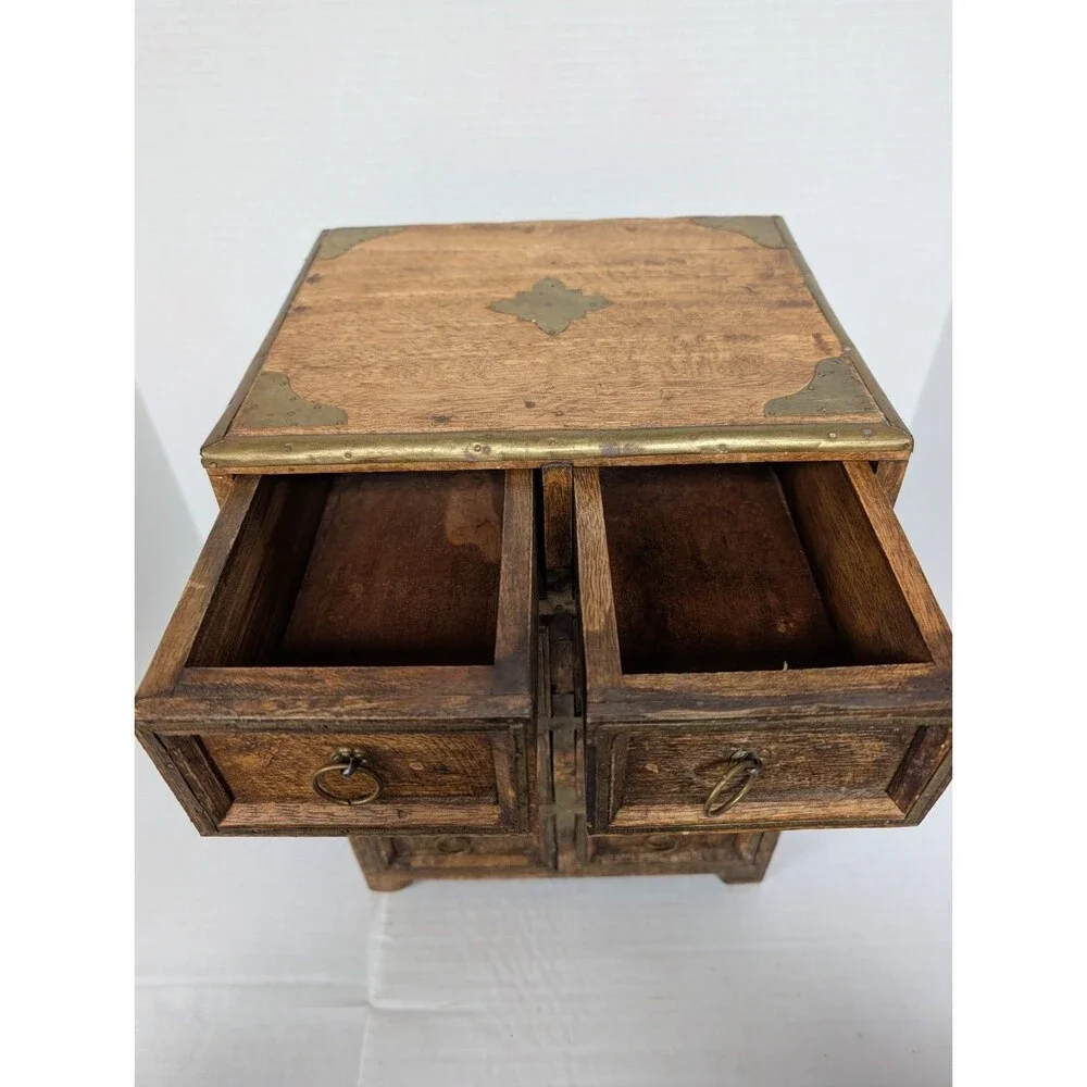 Vintage 6 Drawer Wooden Spice Cabinet Primitive Apothecary Style Chest